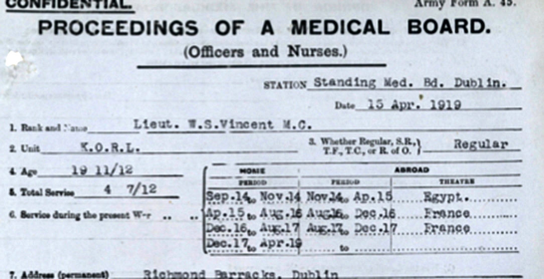 William at Medical Board in Dublin April 1919